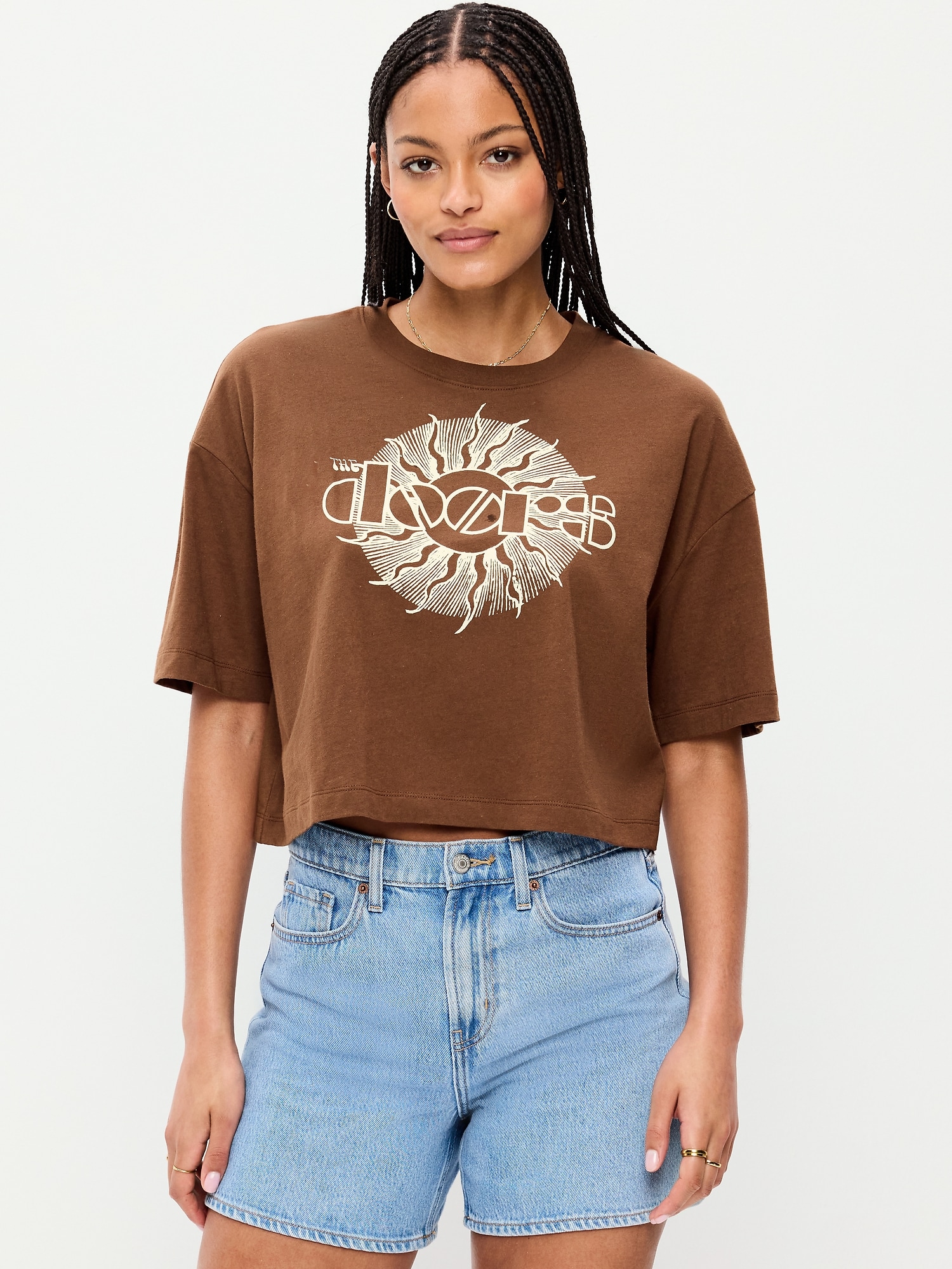 Crew-Neck Oversized Crop Graphic T-Shirt