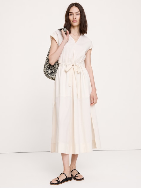 ROBE LONGUE EN COTON EXTENSIBLE À TAILLE NOUÉE
