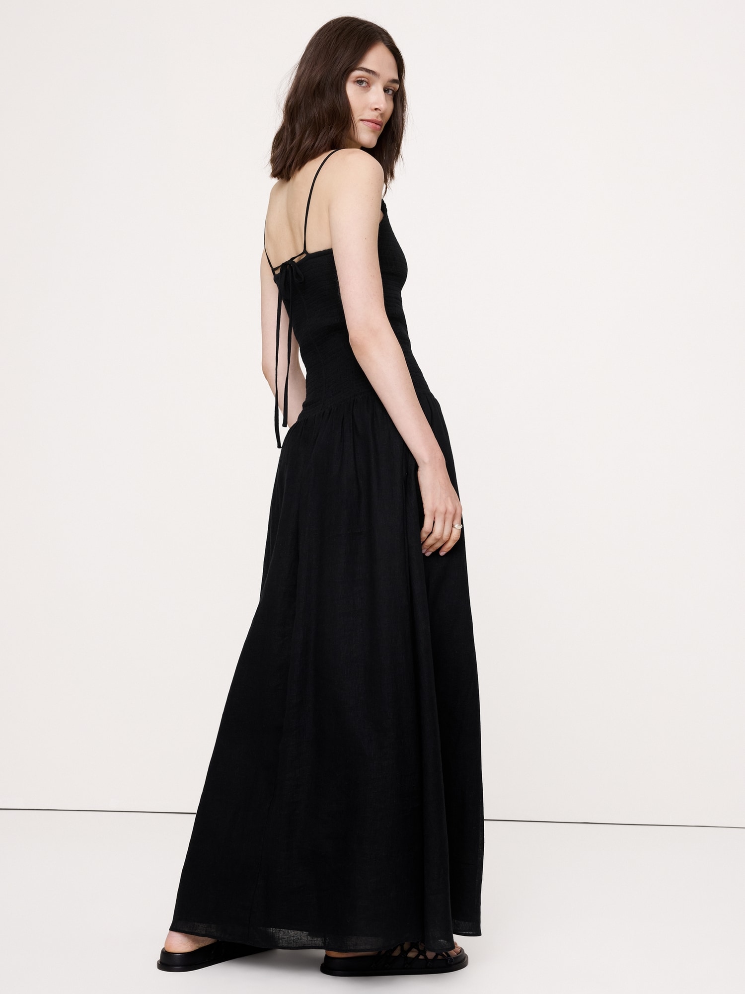 Linen-Cotton Gauze Smocked Maxi Dress