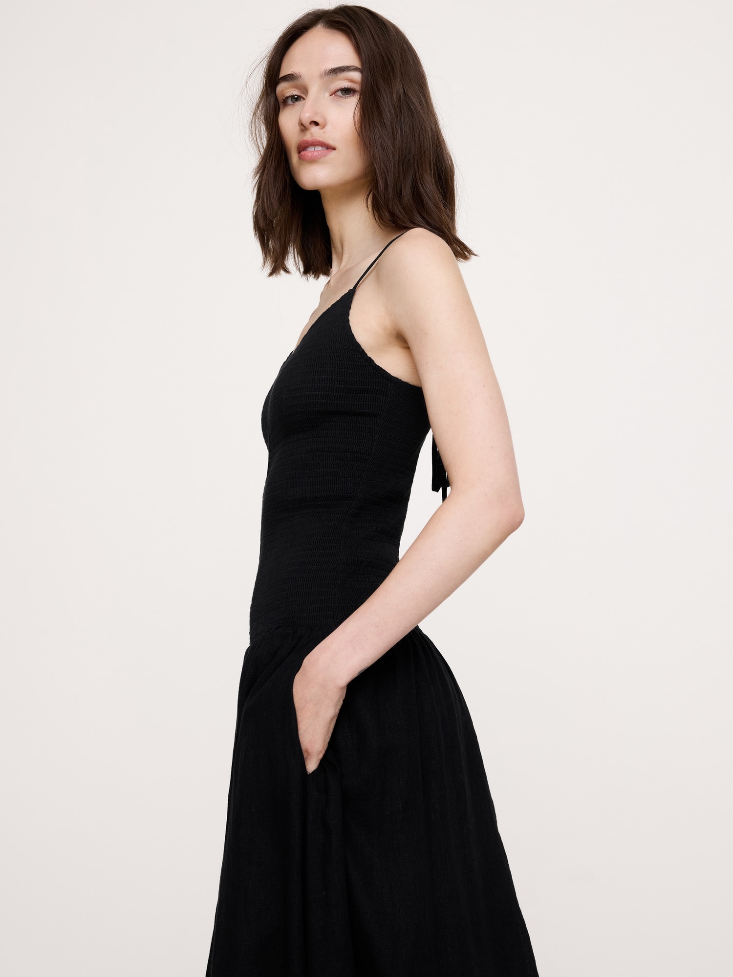 Linen-Cotton Gauze Smocked Maxi Dress