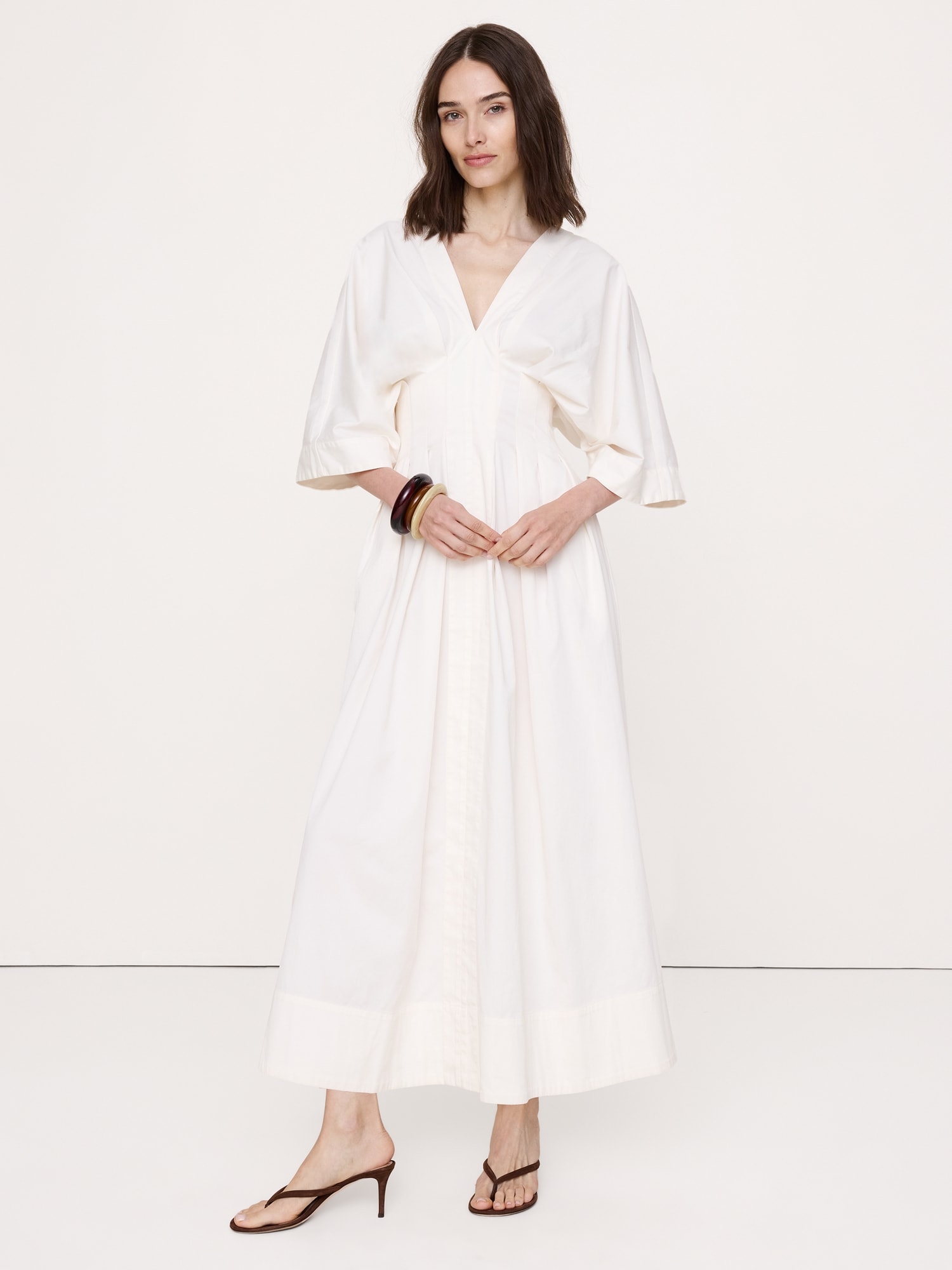 ROBE LONGUE À PLIS EN COTON EXTENSIBLE