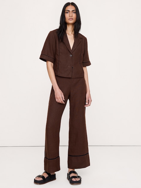PANTALON ÉVASÉ LONGUEUR CHEVILLE À TAILLE MI-BASSE EN LIN