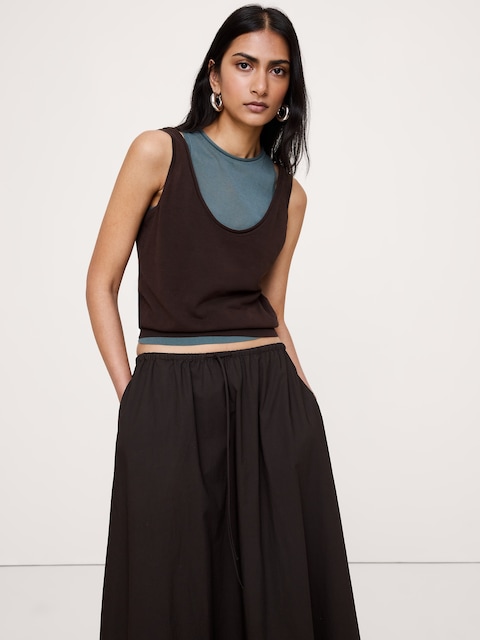 CAMISOLE EFFET SUPERPOSÉ EN TRICOT DE COTON DIAPHANE ULTRA-FIN