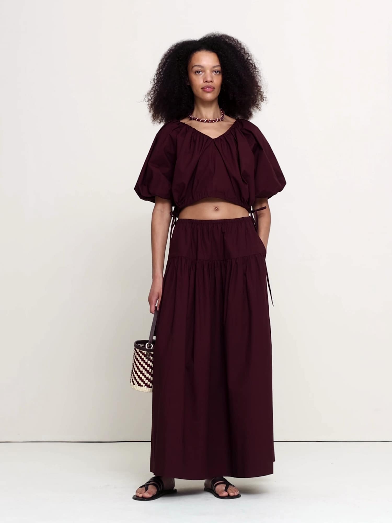 コットン ポプリン バブルヘム クロップド トップス-5