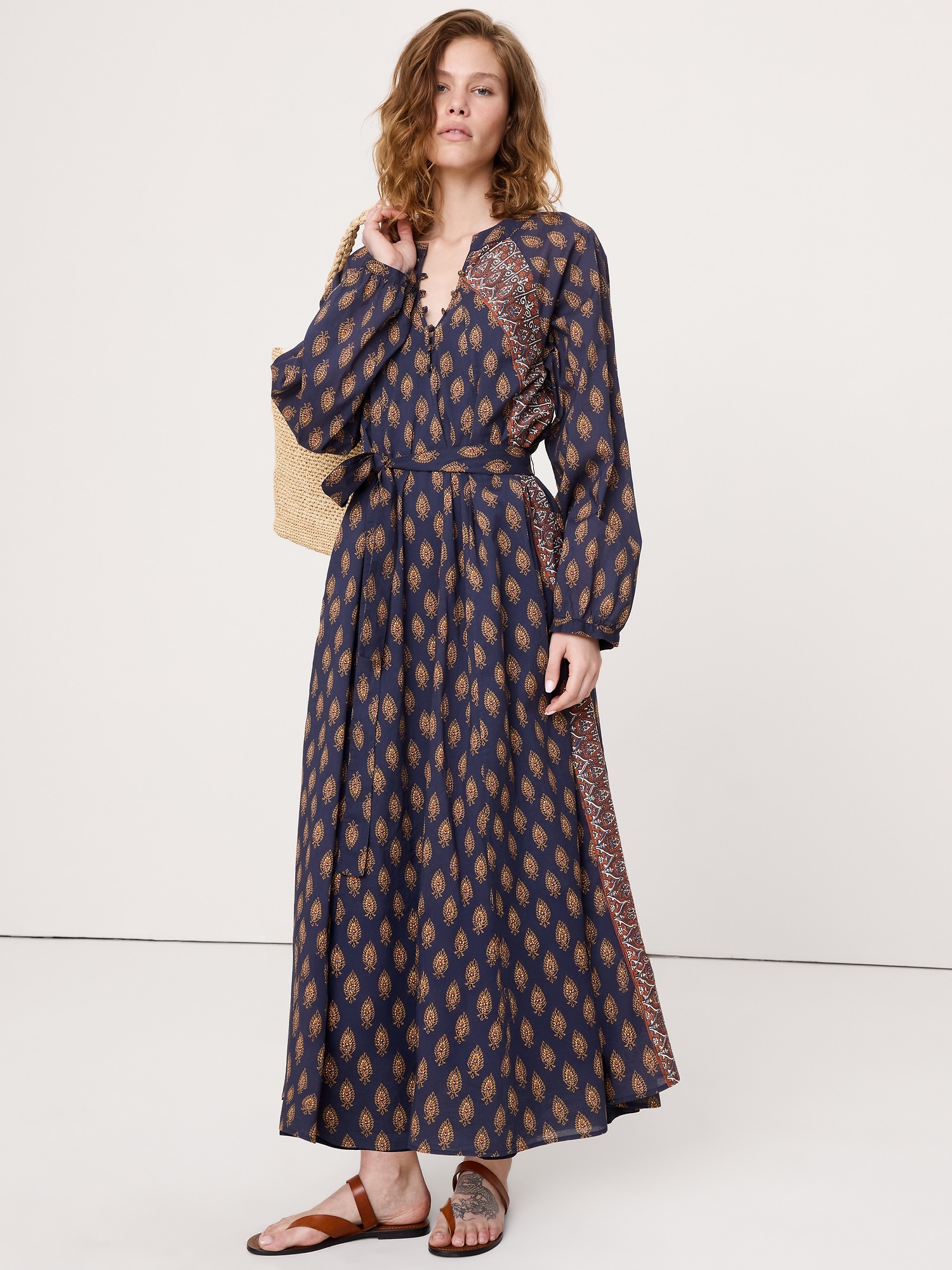 ROBE CAFTAN LONGUE EN COTON LÉGER