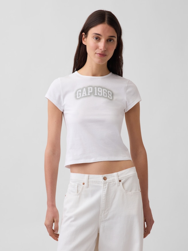 コットン ジャージー フィット クロップド グラフィックTシャツ-0