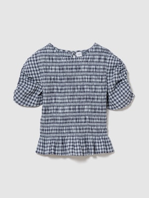 スモッキングギャザー クロップド ペプラムトップス