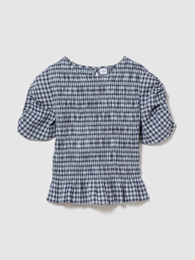 スモッキングギャザー クロップド ペプラムトップス-0