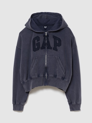 フレンチテリー オーバーサイズ GAPロゴ ジップアップパーカー