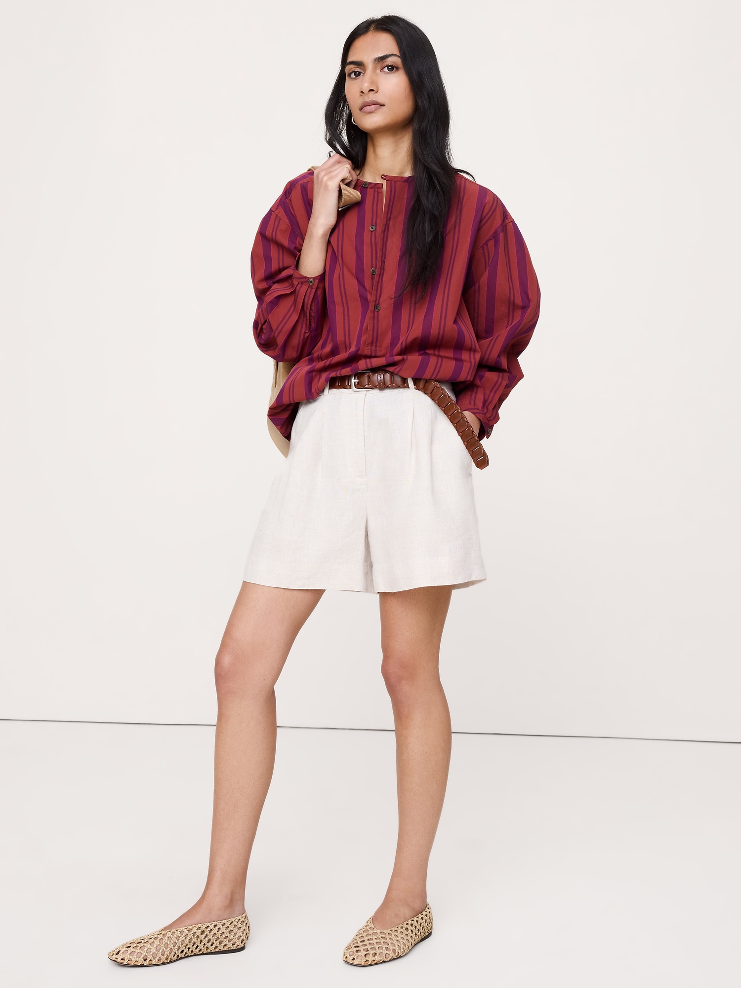 コットンポプリン ノーカラーチュニック-2