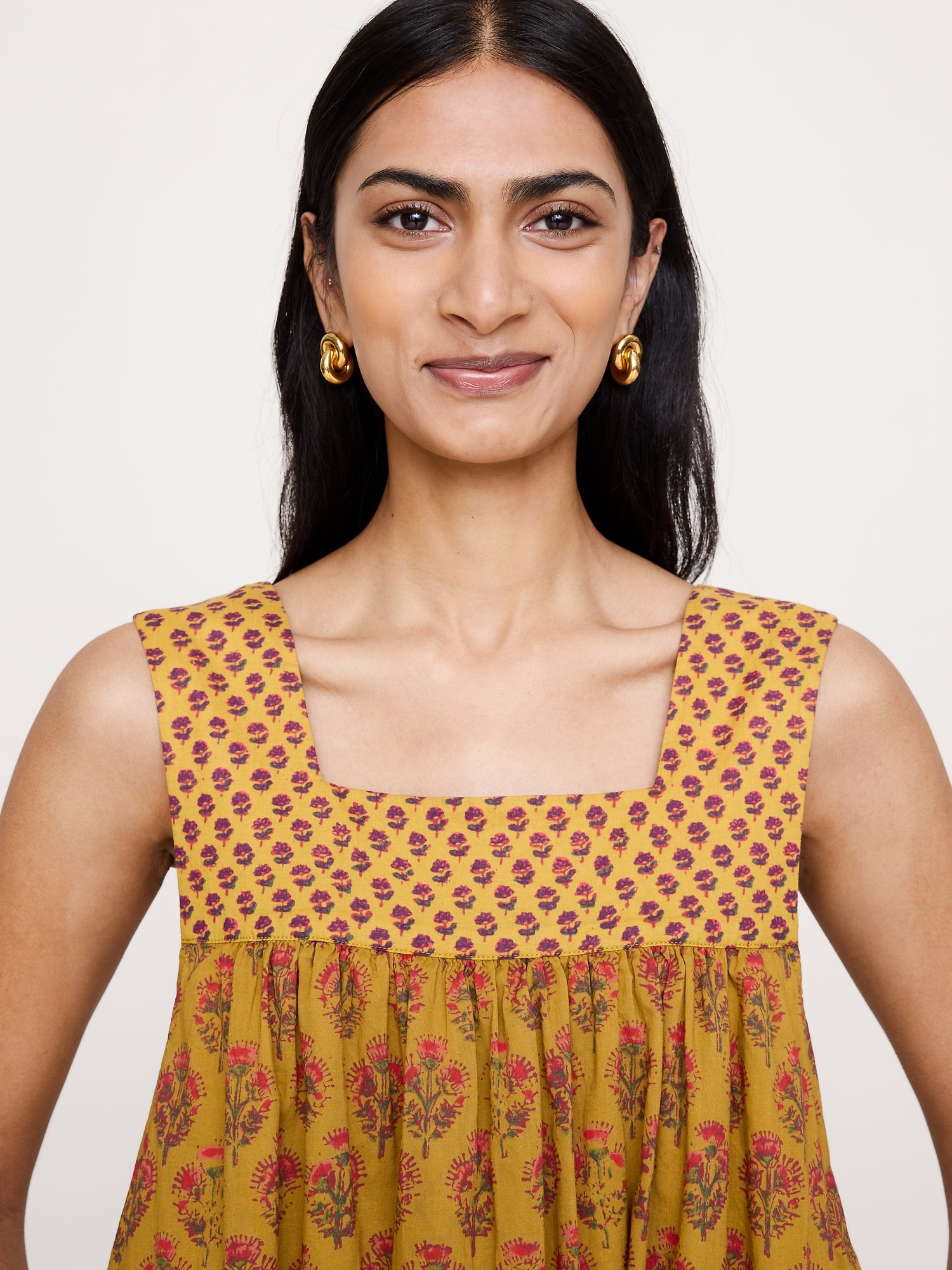 Cotton Square-Neck Dress