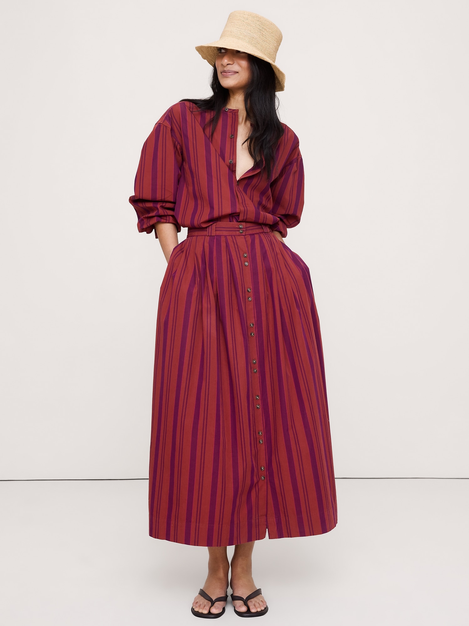 コットンポプリン ノーカラーチュニック-3