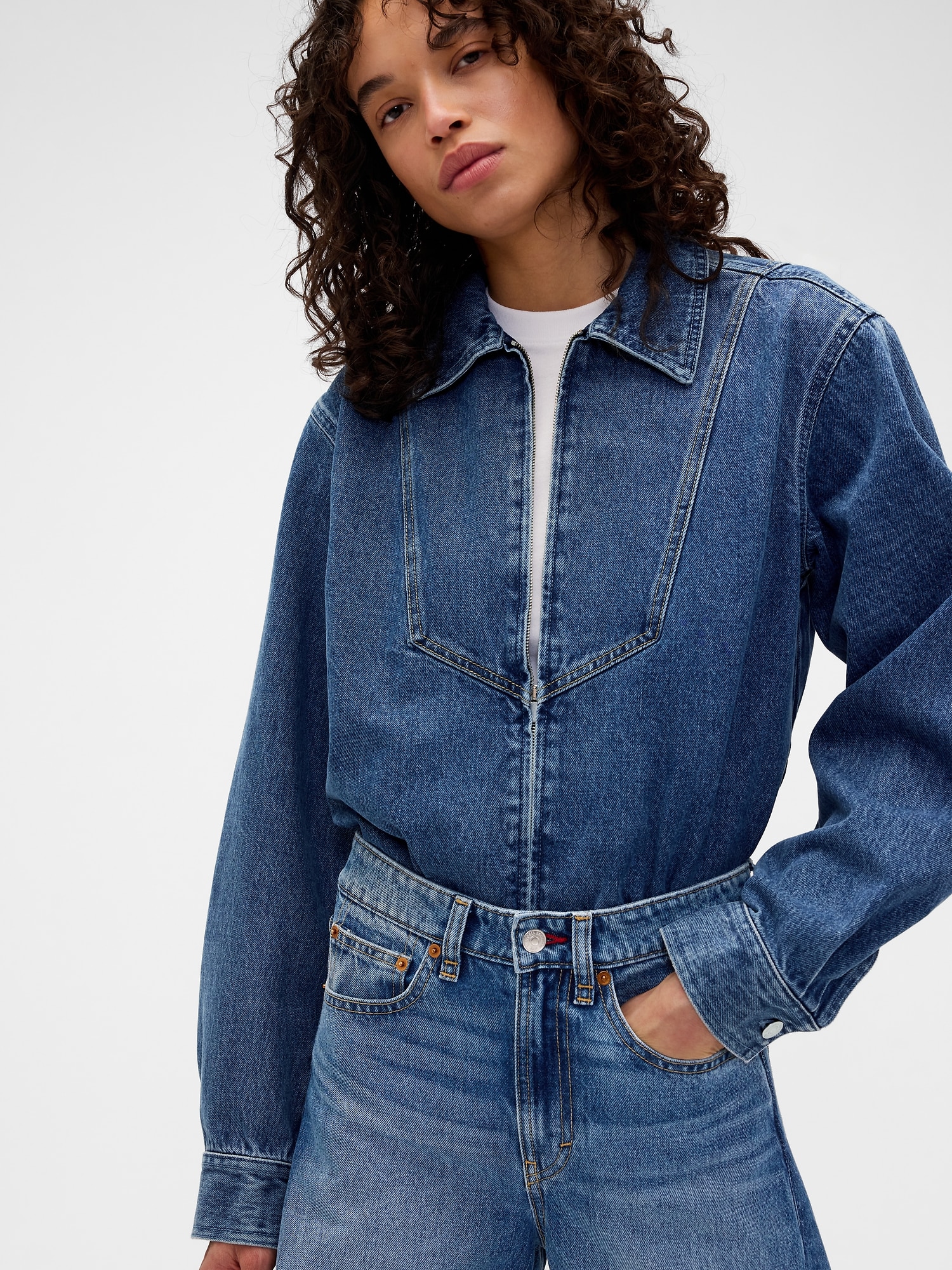 Gap × Victoria Beckham Denim Zip Shirt In Blue