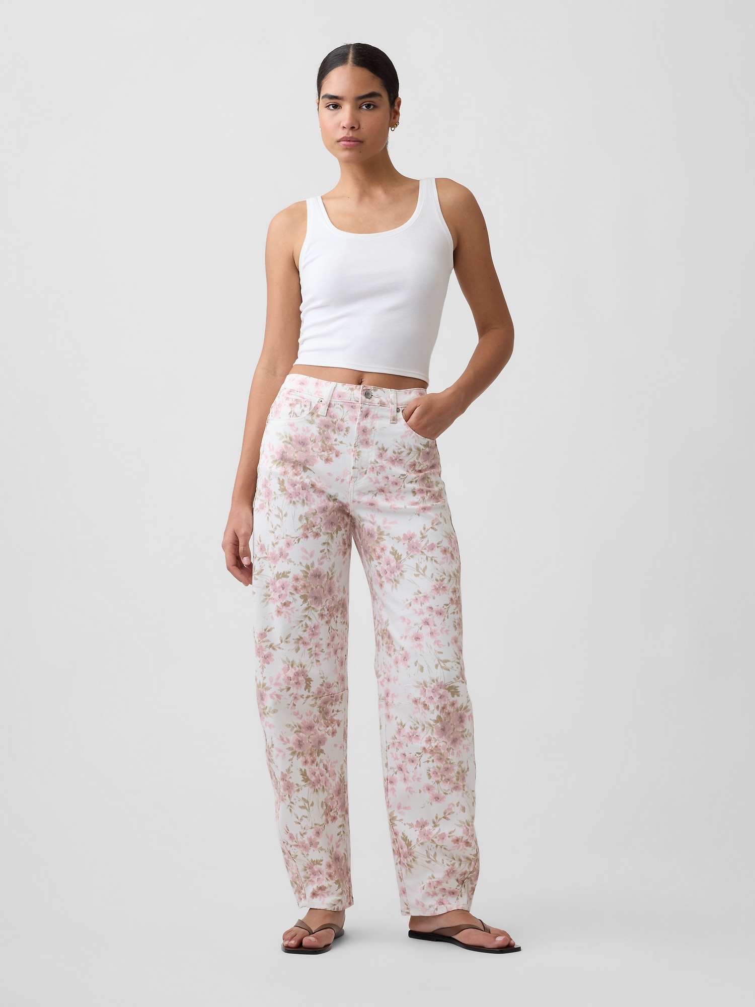 High Rise Print Barrel Jeans