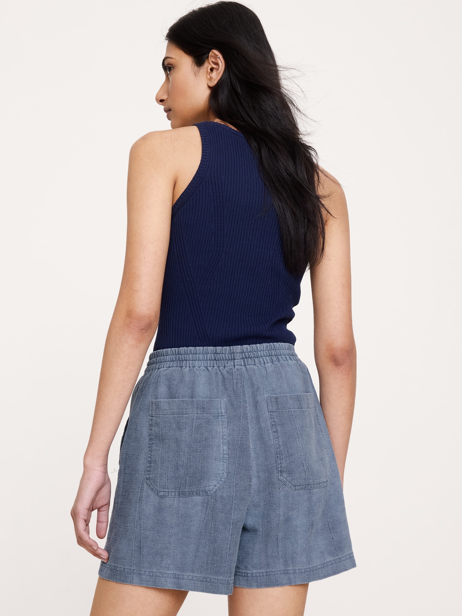 4" High-Rise Ramie-Cotton Pull-On Short