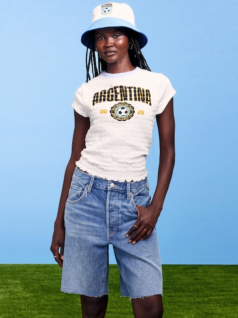 T-SHIRT SMOCKÉ À IMPRIMÉ DE LA COUPE DU MONDE DE LA FIFA 26™, ARGENTINE POUR FEMME