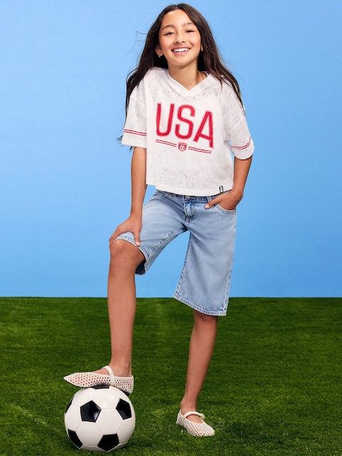 FIFA World Cup 26™ USA Boxy Lace V-Neck T-Shirt for Girls