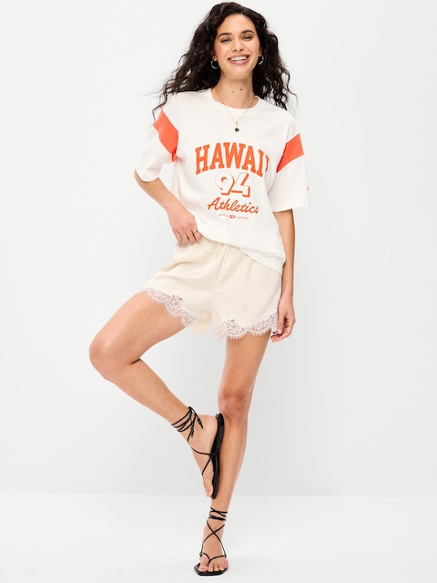 High-Waisted Lace-Trim Satin Shorts