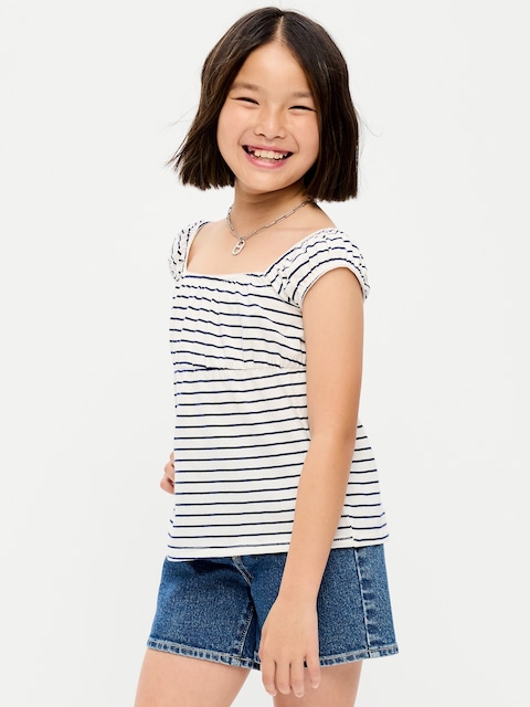 Printed Short-Sleeve Scallop-Trim Top for Girls