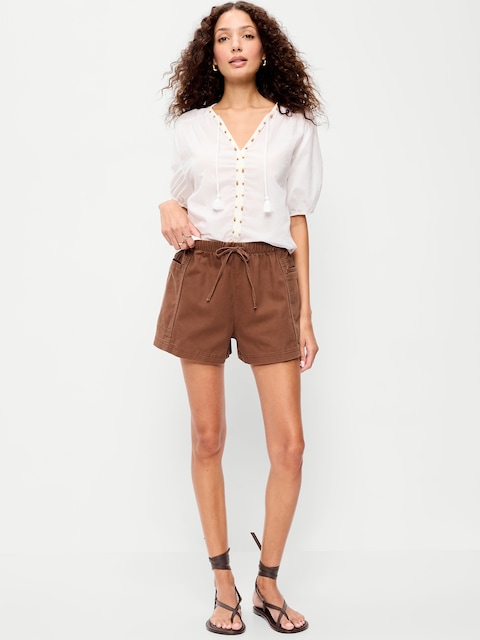 High-Waisted Pull-On Utility Shorts