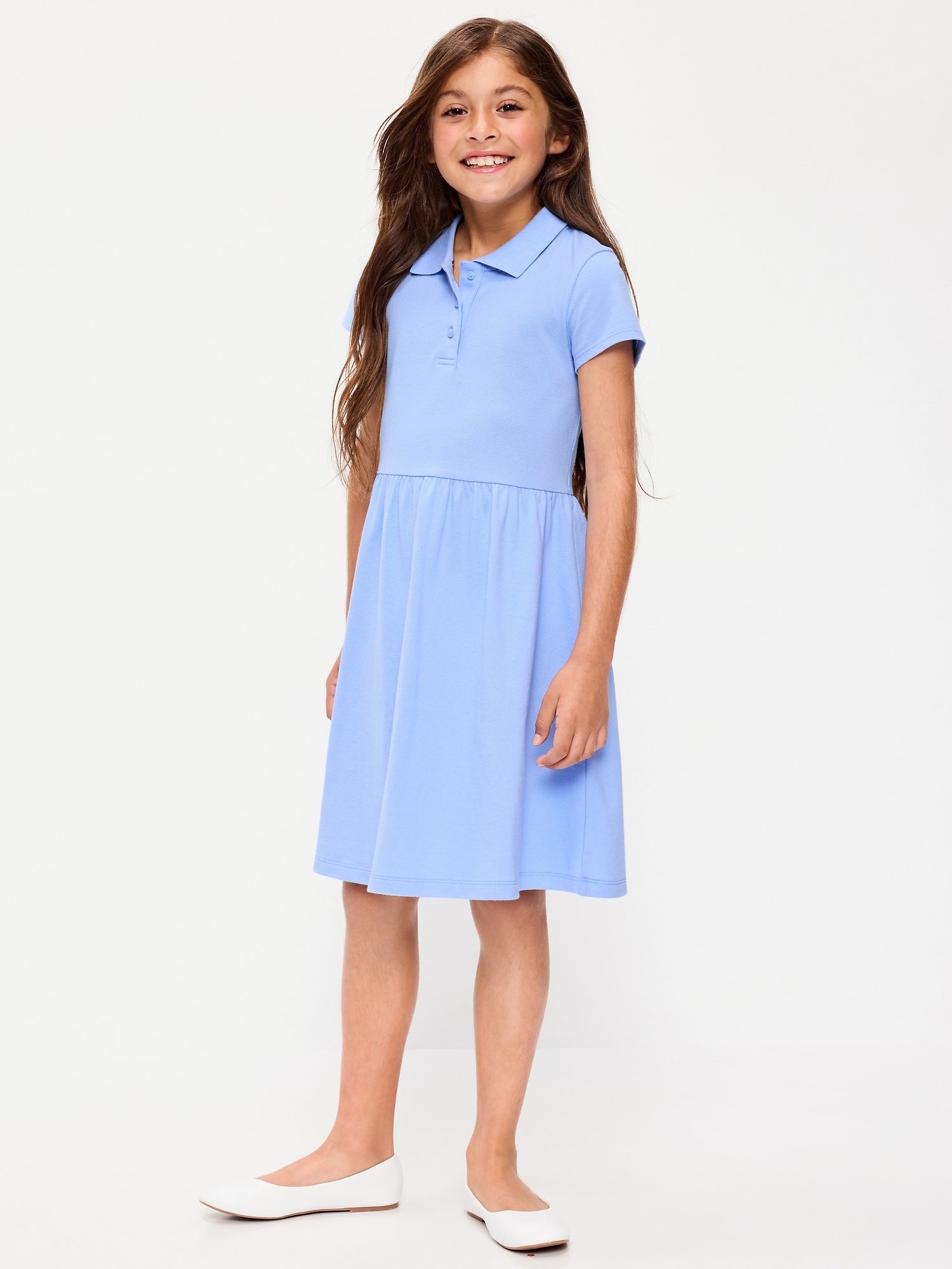 School Uniform Fit and Flare Pique Polo Dress for Girls