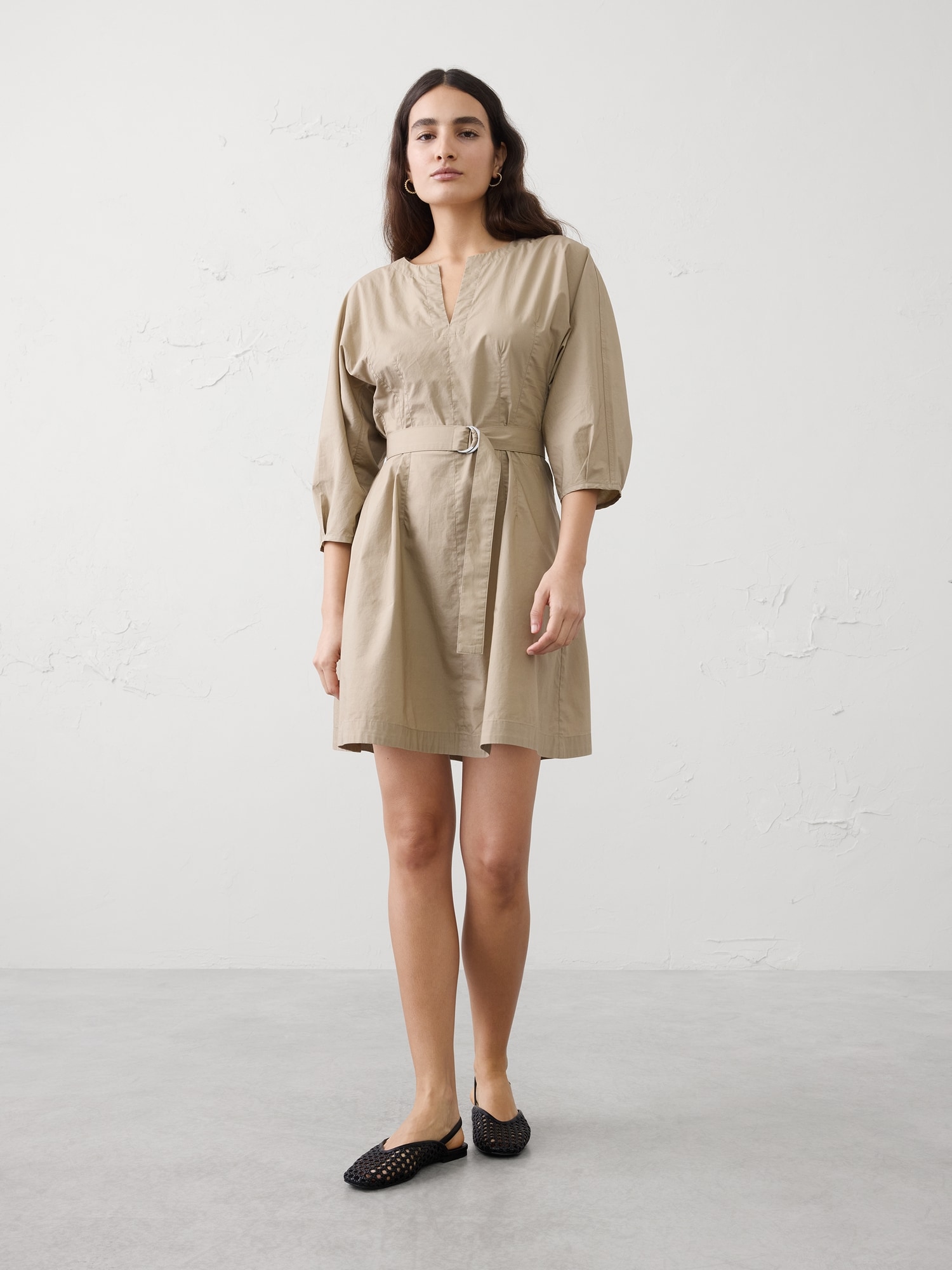 Split-Crewneck Above-Knee Dress