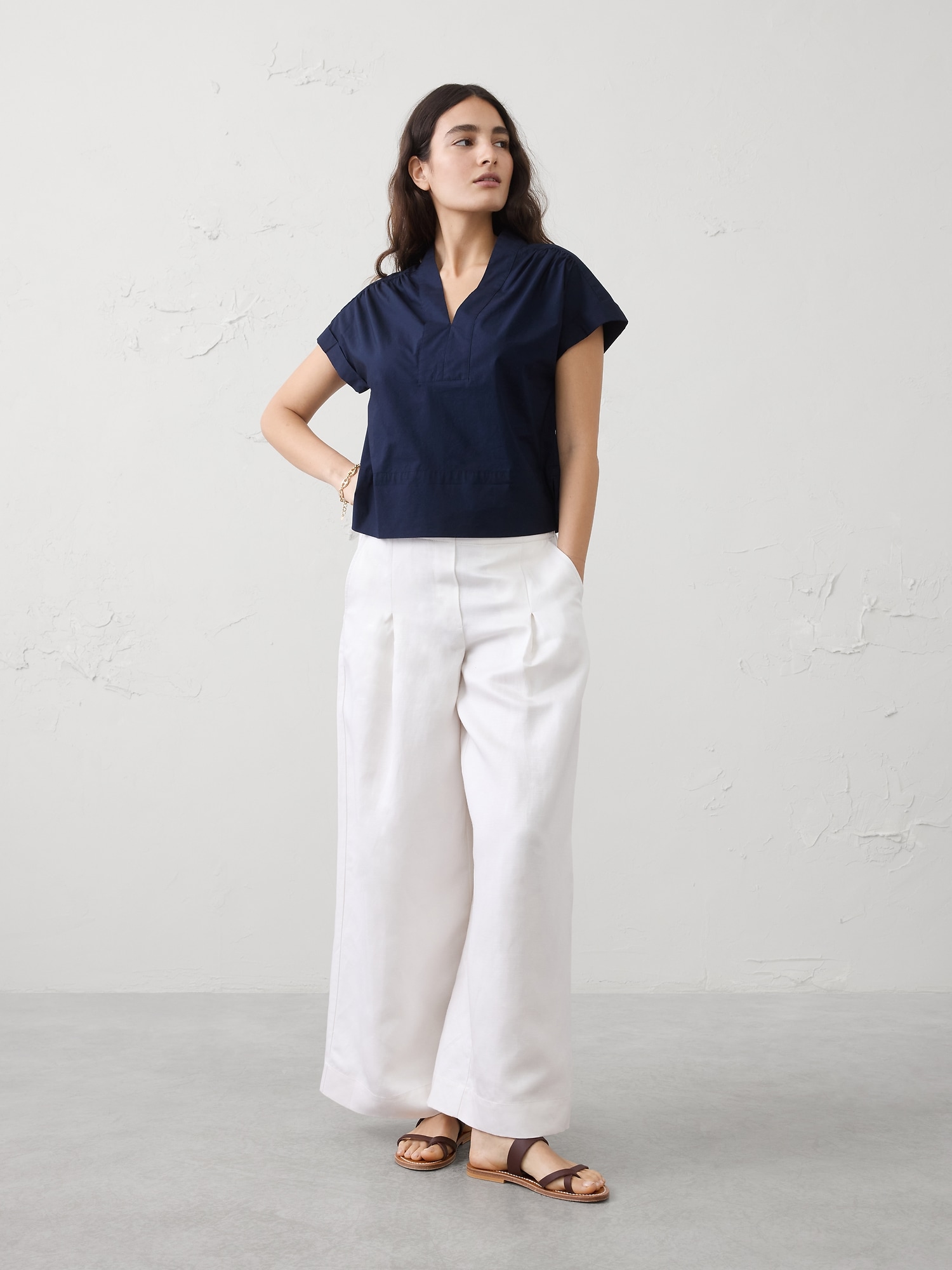 Poplin Split-Neck Top