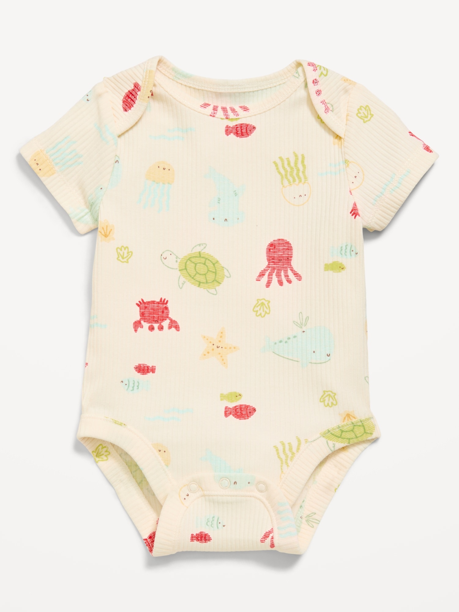 Printed Short-Sleeve Ribbed Bodysuit for Baby