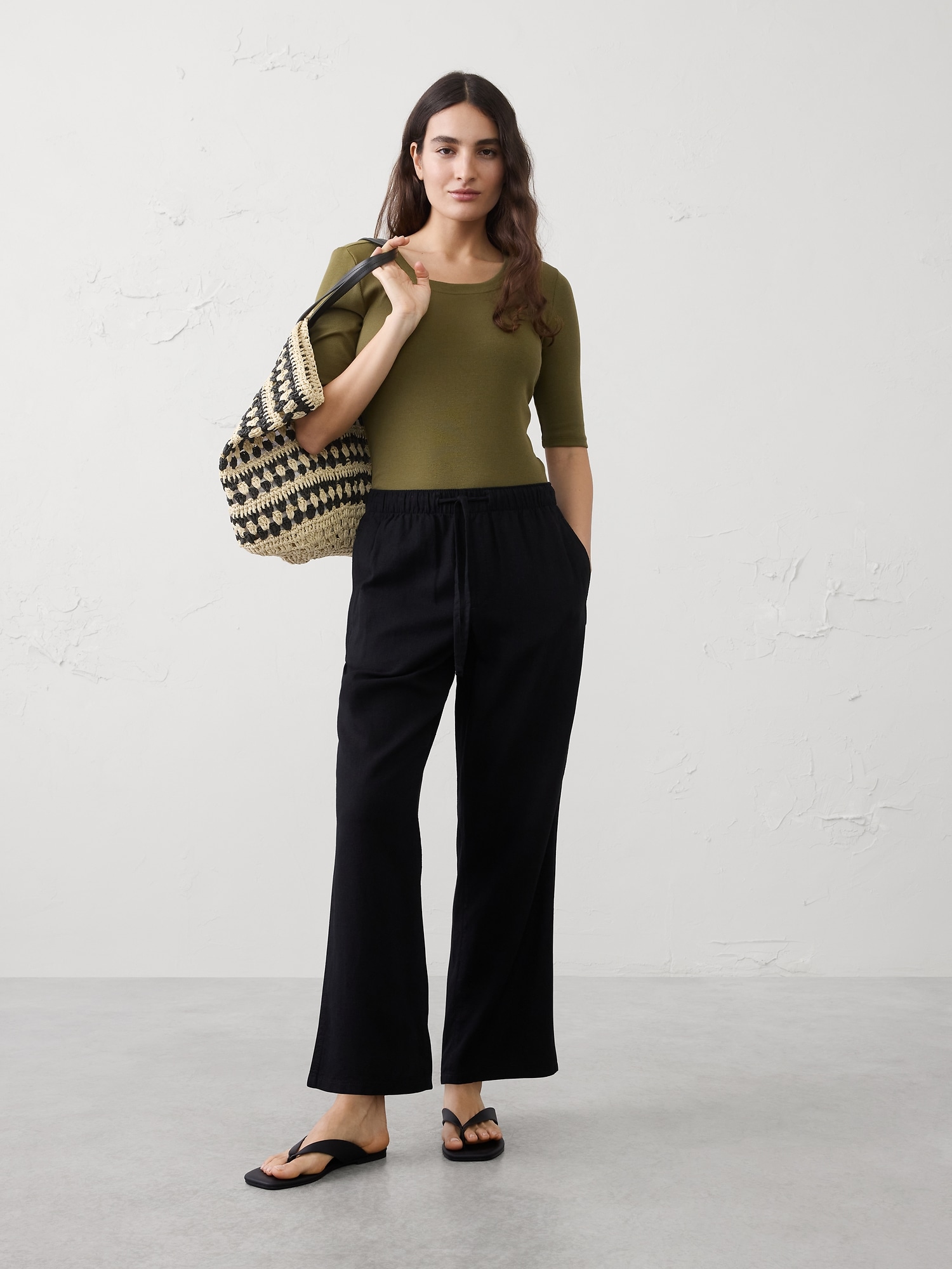 Ribbed Elbow-Sleeve T-Shirt