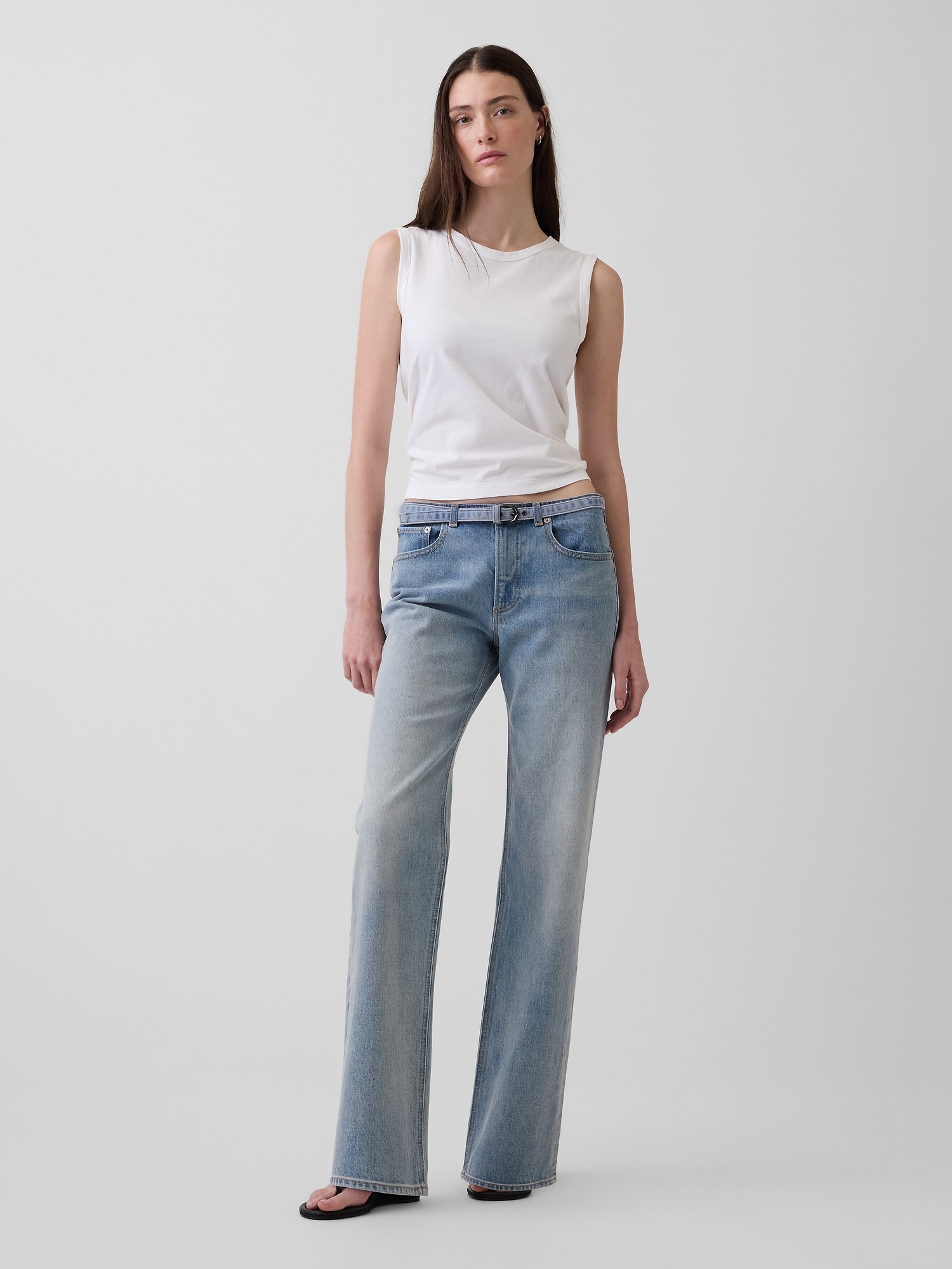 Mid Rise Micro Belt Relaxed Straight Jeans