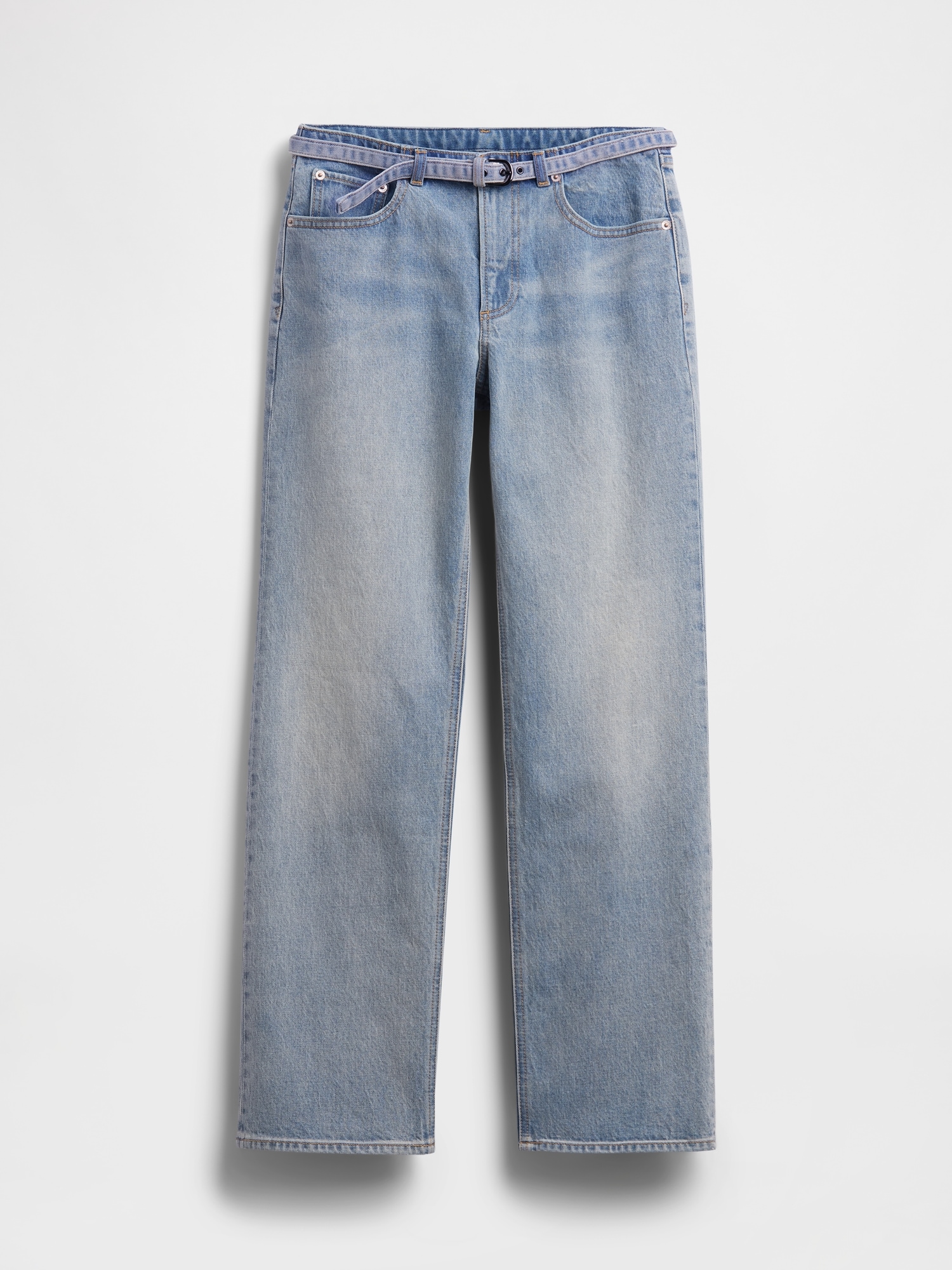 Mid Rise Micro Belt Relaxed Straight Jeans