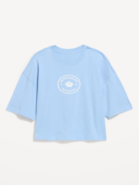 T-SHIRT RÉTRO COURT SURDIMENSIONNÉ RAS DU COU À IMPRIMÉ