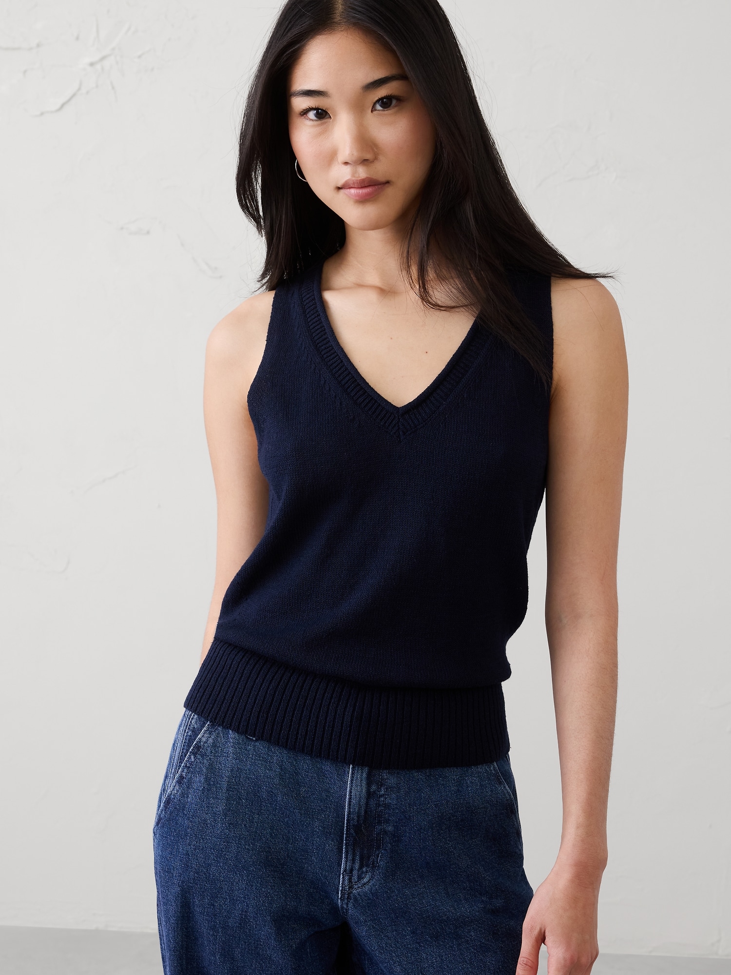 Ramie-Cotton Pointelle Sweater Tank