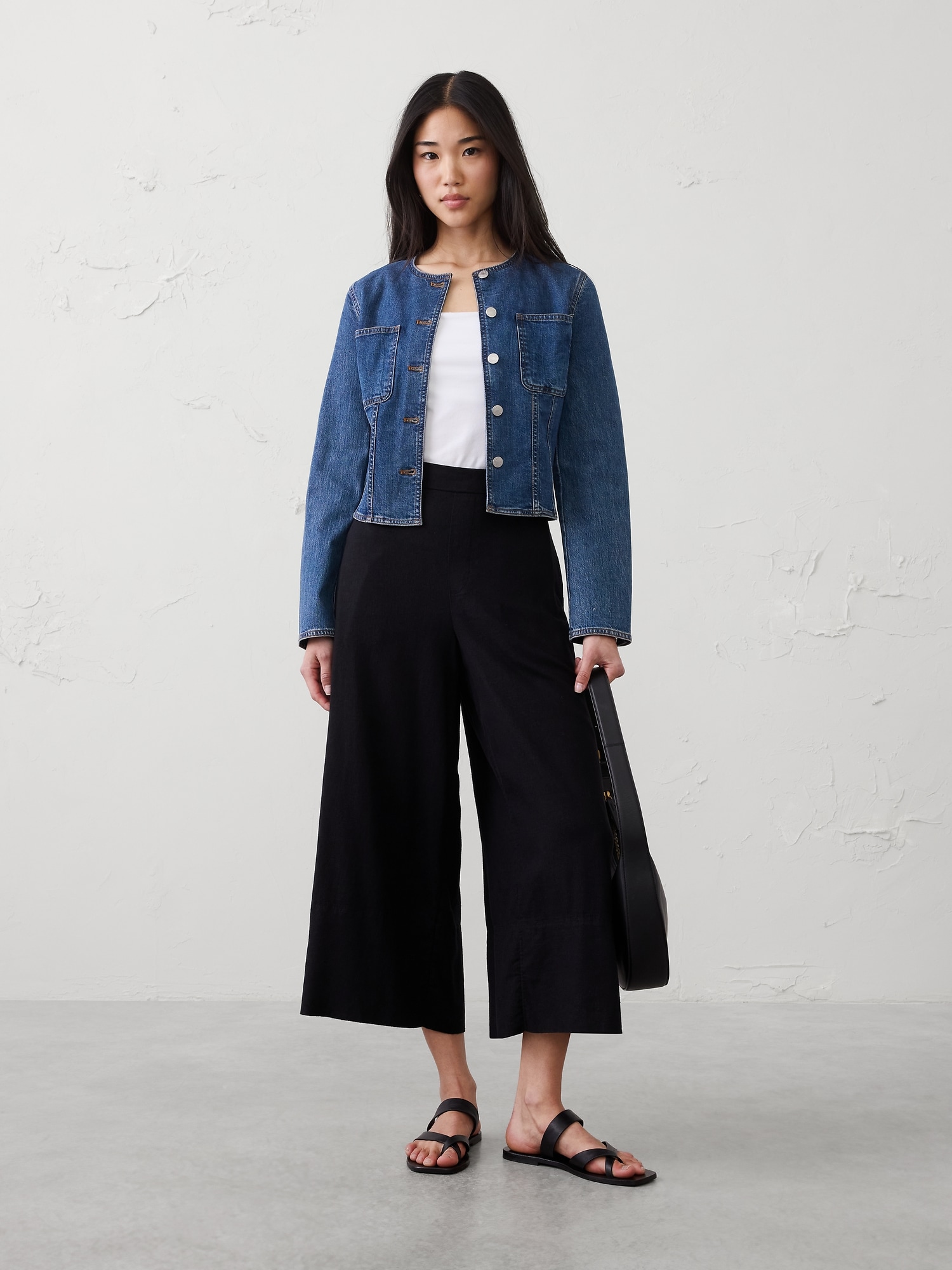 Anyday Wide-Leg High-Rise Linen-Blend Cropped Pant