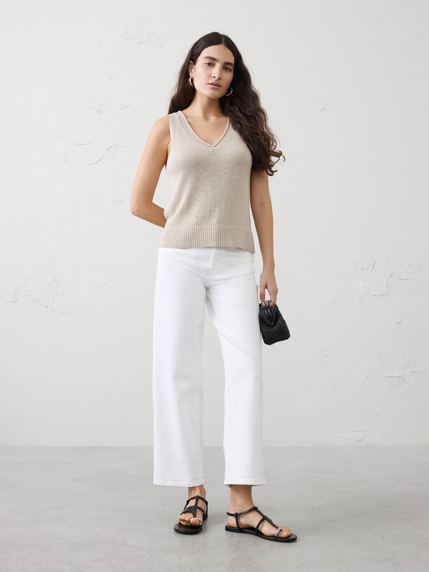 Ramie-Cotton Pointelle Sweater Tank