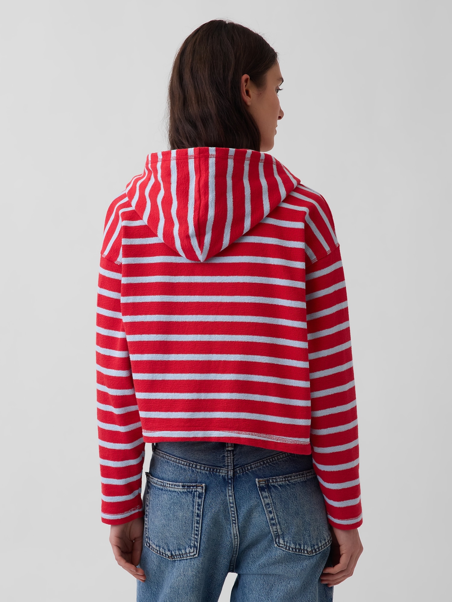 Towel Terry Oversized Stripe Zip Hoodie