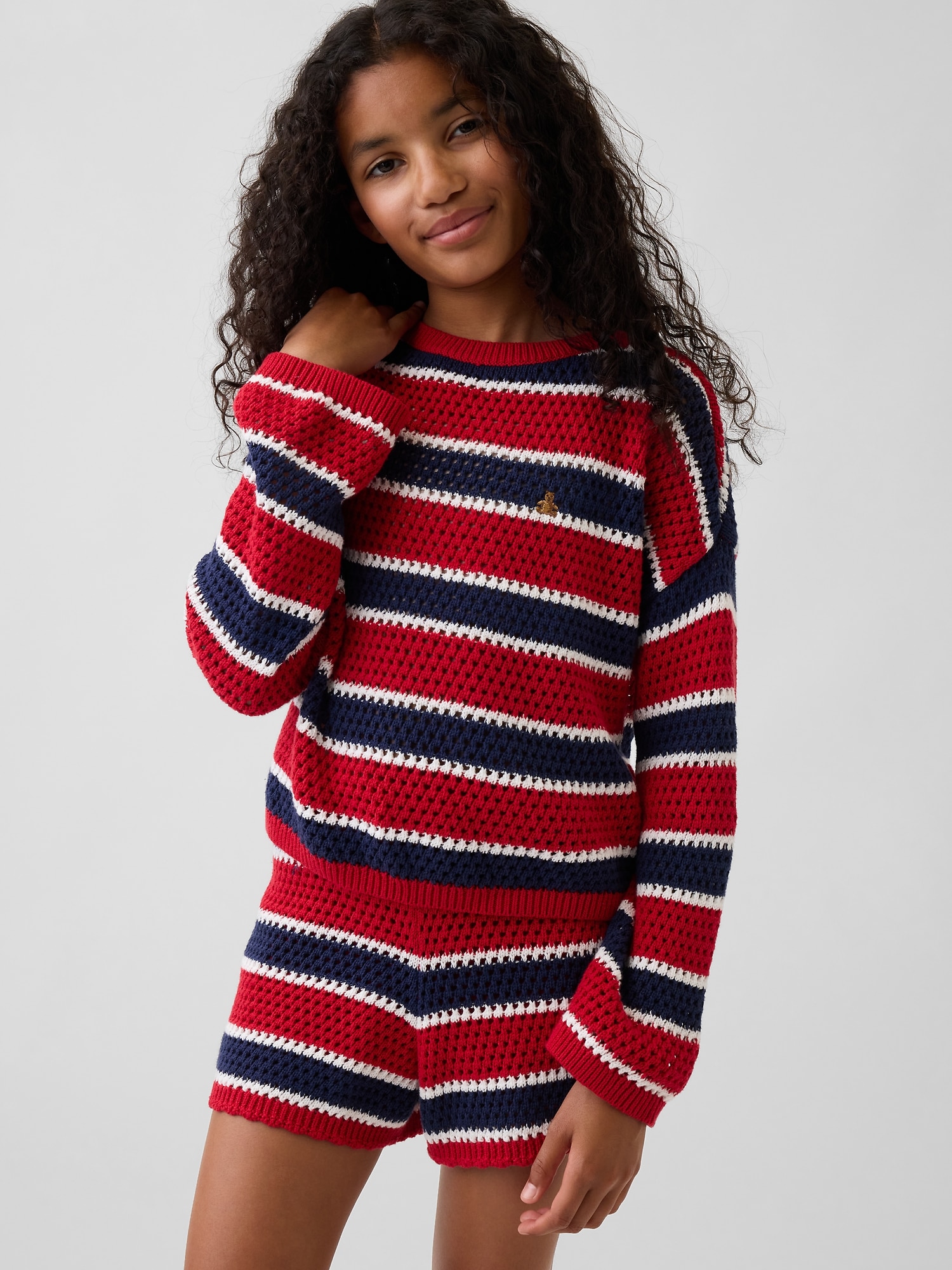 Kids Crochet Oversized Stripe Sweater