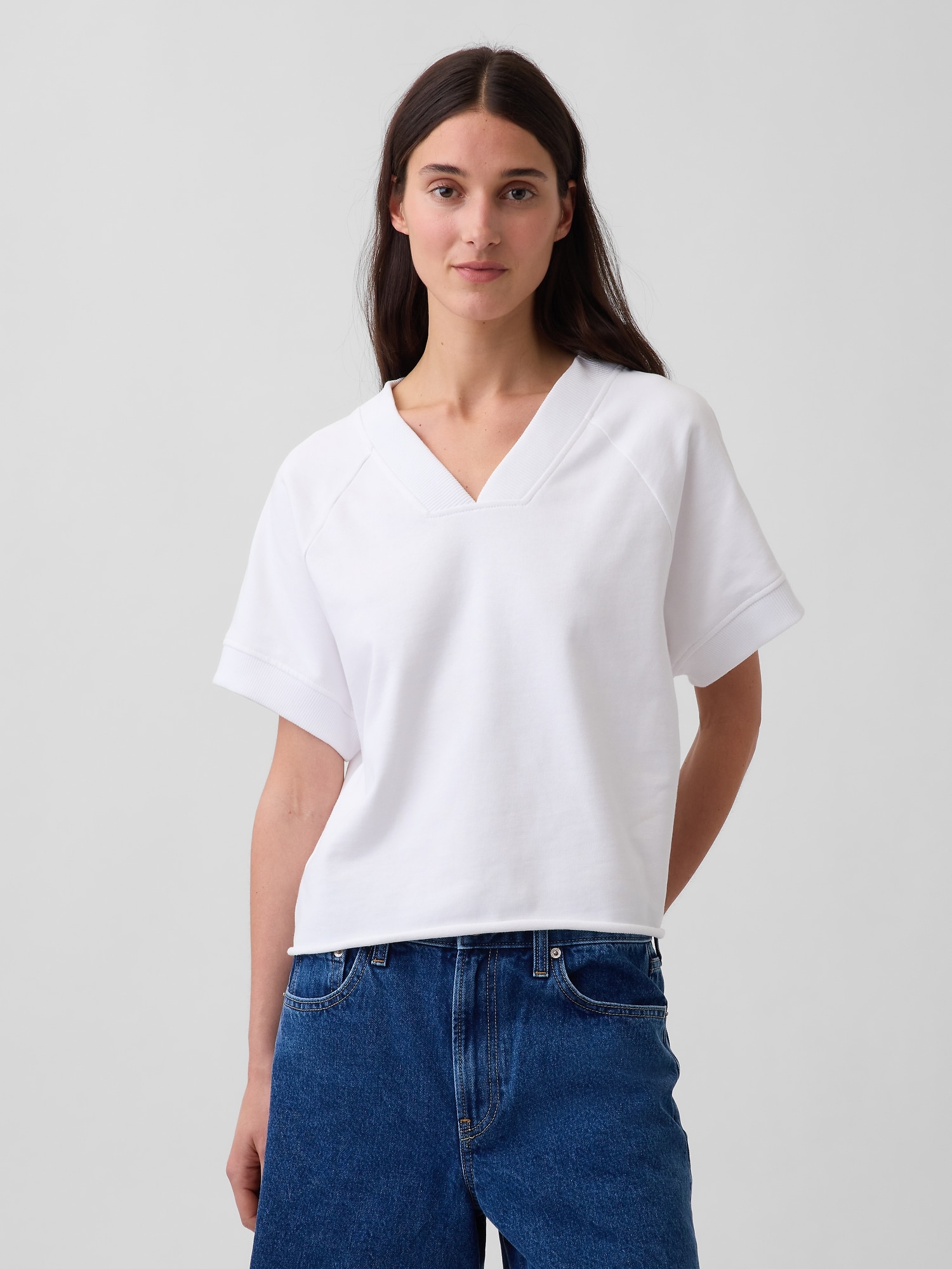 French Terry Oversized V-Neck Sweatshirt