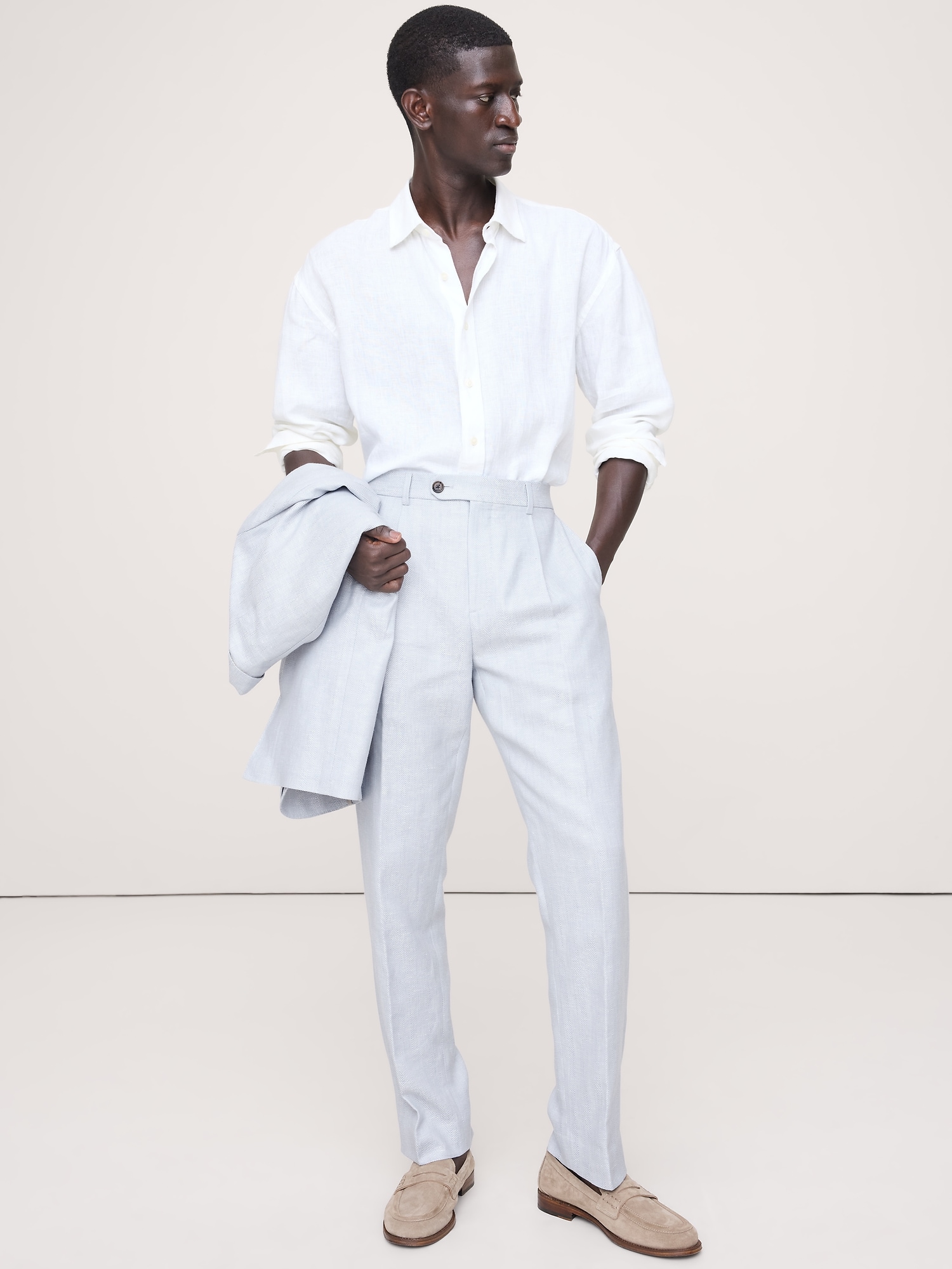 Tailored Slim-Fit Herringbone Linen-Merino Suit Pant