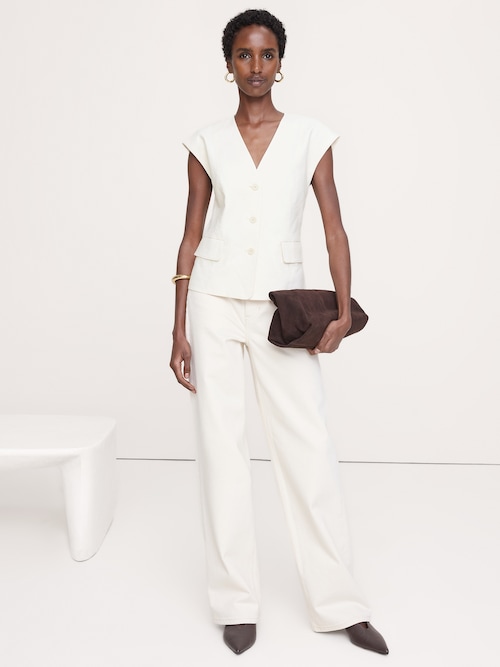 ストレッチ リネン ビスコース ベスト