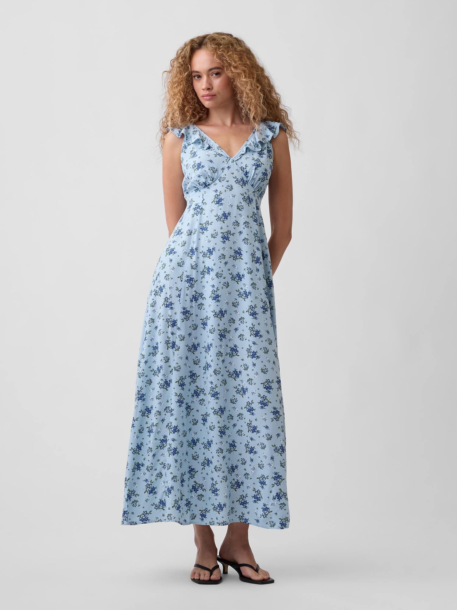 Ruffle V-Neck Maxi Dress