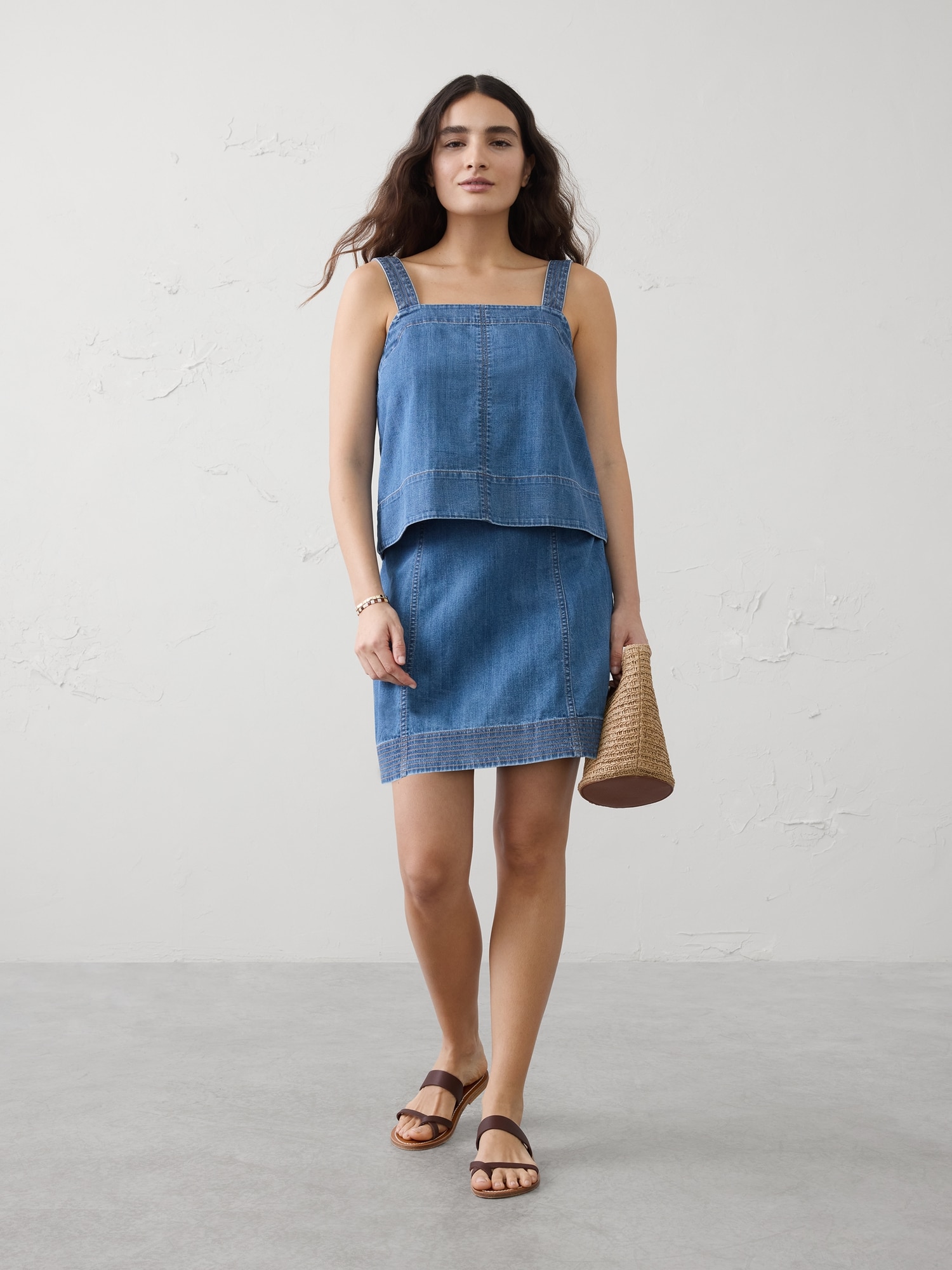 CAMISOLE EN DENIM À POINTS TRAPUNTO