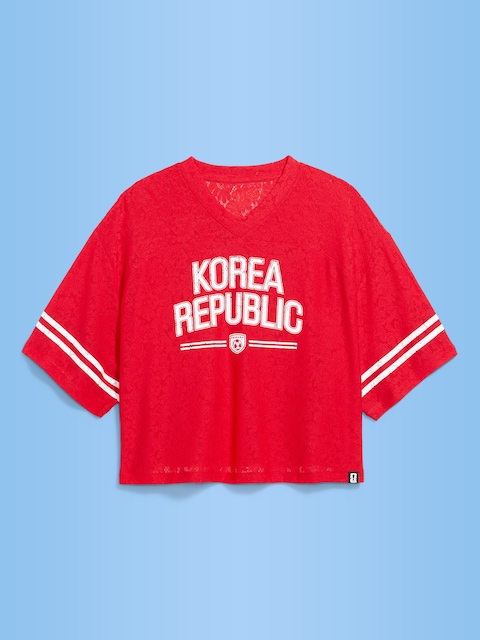 FIFA World Cup 26™ Korea Republic Boxy Lace V-Neck T-Shirt for Women