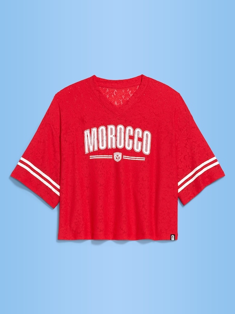 FIFA World Cup 26™ Morocco Boxy Lace V-Neck T-Shirt for Women