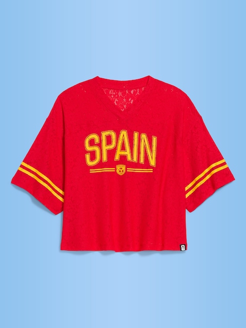 FIFA World Cup 26™ Spain Boxy Lace V-Neck T-Shirt for Women