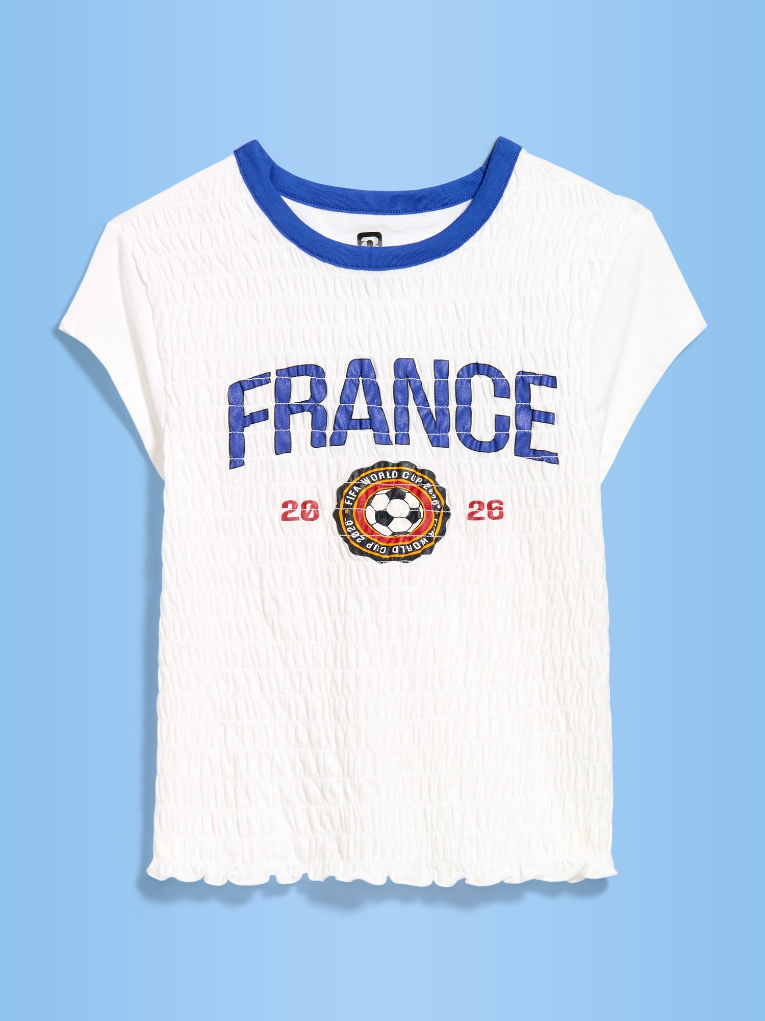 T-SHIRT SMOCKÉ À IMPRIMÉ DE LA COUPE DU MONDE DE LA FIFA 26™, FRANCE POUR FEMME