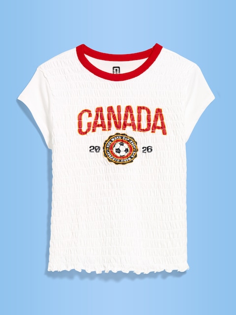 T-SHIRT SMOCKÉ À IMPRIMÉ DE LA COUPE DU MONDE DE LA FIFA 26™, CANADA POUR FEMME