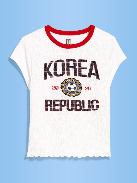 T-SHIRT SMOCKÉ À IMPRIMÉ DE LA COUPE DU MONDE DE LA FIFA 2026™, KOREA REPUBLIC POUR FEMME