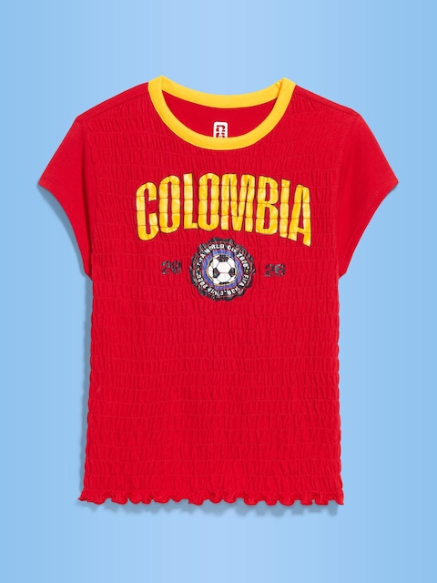 T-SHIRT SMOCKÉ À IMPRIMÉ DE LA COUPE DU MONDE DE LA FIFA 26™, COLOMBIE POUR FEMME