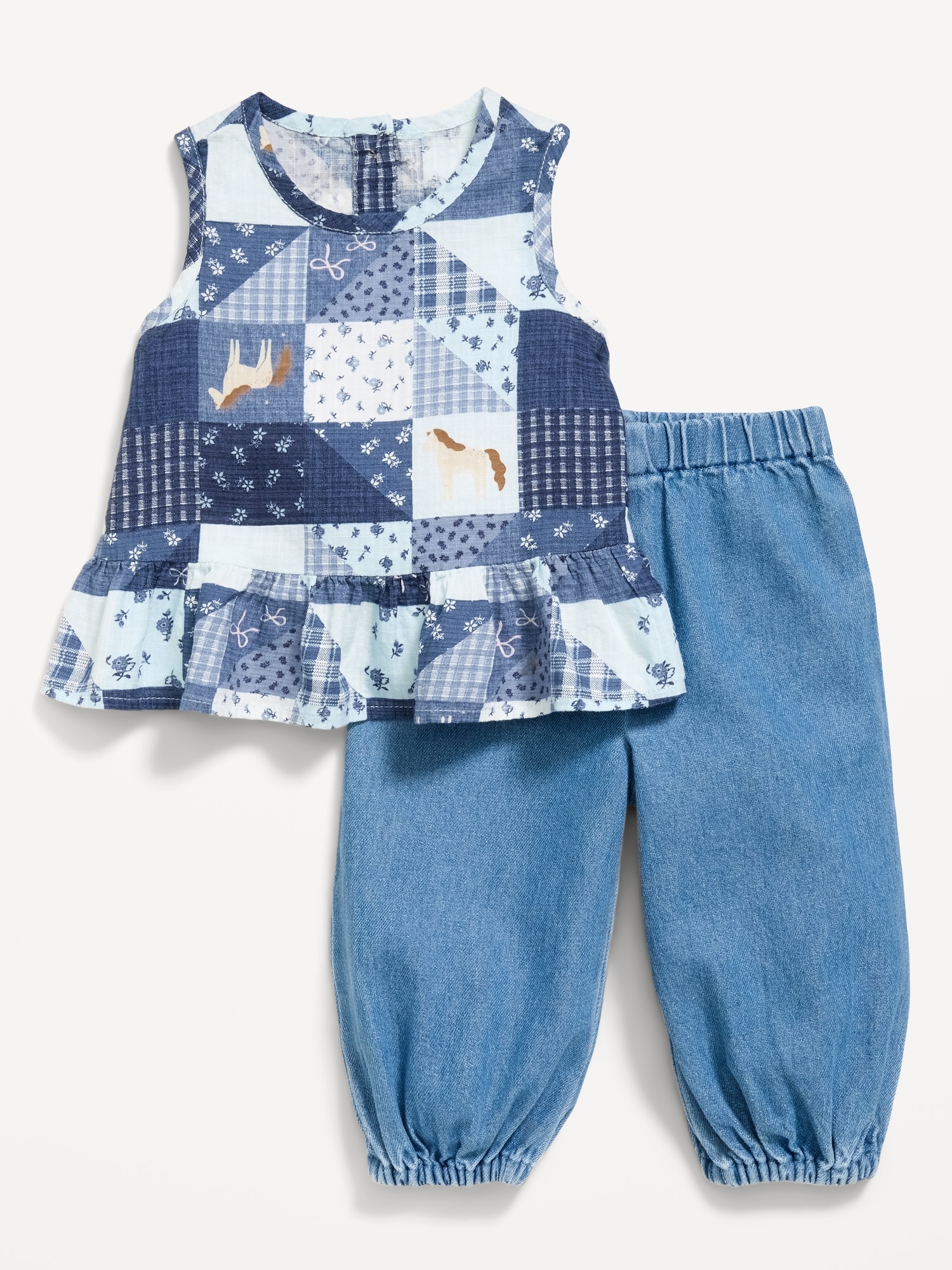 ENSEMBLE AVEC HAUT SANS MANCHES À MOTIF PATCHWORK ET PANTALON POUR BÉBÉ
